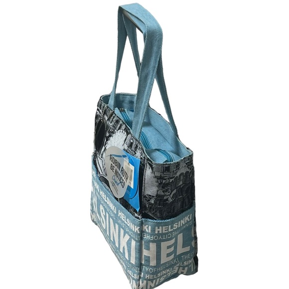 NWT Robin Ruth Helsinki Finland Tote Travel Bag Purse Blue Black Zip Closure - Picture 5 of 15